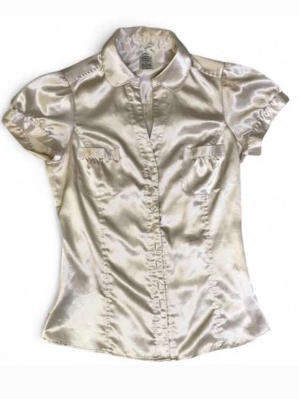 Beige Silky Button Down Top